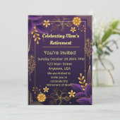 Viering van Mon's pensioen Paarse gouden accenten Kaart (Staand voorkant)