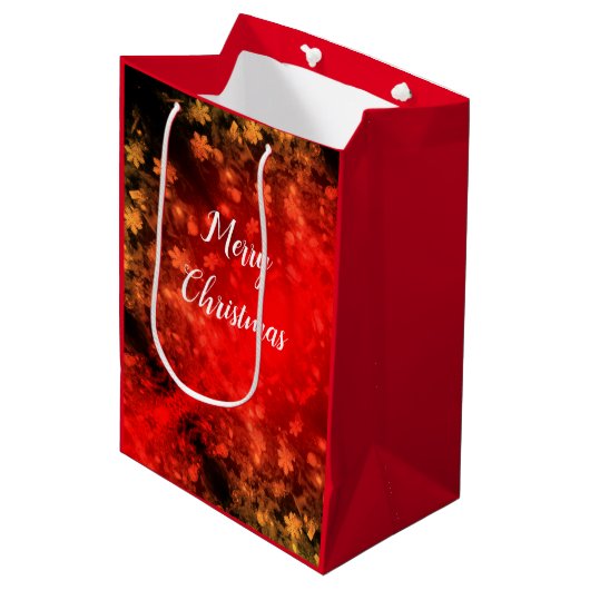 Viering van Red Gold Sparkle Lights op Black Medium Cadeauzakje (Voorkant Gekanteld)