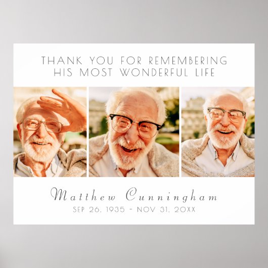 Viering van zijn leven modern eenvoudig drie foto' poster (Voorkant)