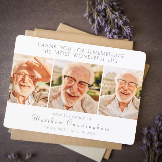 Viering van zijn moderne, eenvoudige drie foto's bedankkaart