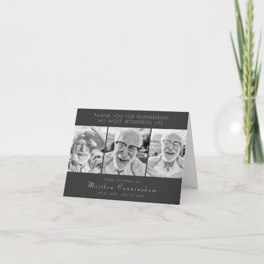 Viering van zijn moderne, eenvoudige drie foto's bedankkaart (Voorkant)