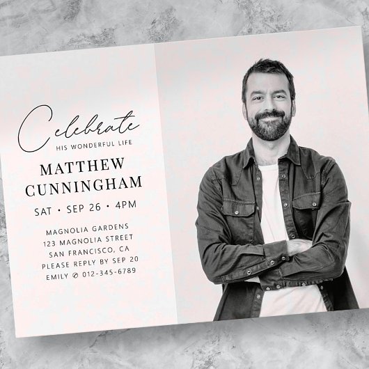 Viering van zijn prachtige leven Moderne Eenvoudig Uitnodiging Briefkaart