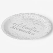 Viering Verjaardag, Nieuwjaar glitter zilverwit Papieren Bordje (Gekanteld)