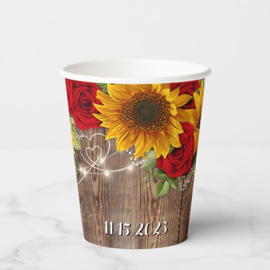 Viering Zonnebloemen en Rode Rozen Papieren beker (Achterkant)