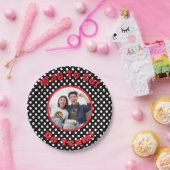 Viering Zwart/Wit Polka Dots Rood Trim Papieren Bordje (Feest)