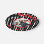 Viering Zwart/Wit Polka Dots Rood Trim Papieren Bordje (Gekanteld)