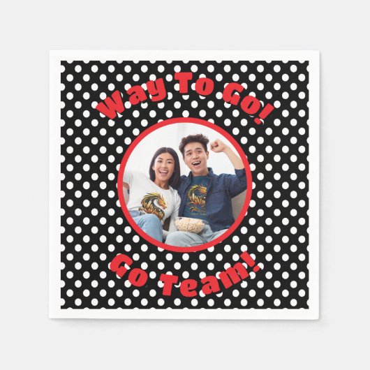 Viering Zwart/Wit Polka Dots Rood Trim Servet (Voorkant)