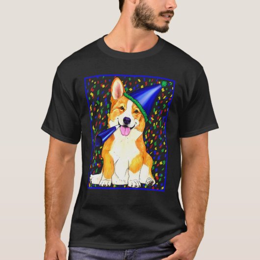 VieringsCorgi Hond Met Een Feesthoed T-shirt (Voorkant)