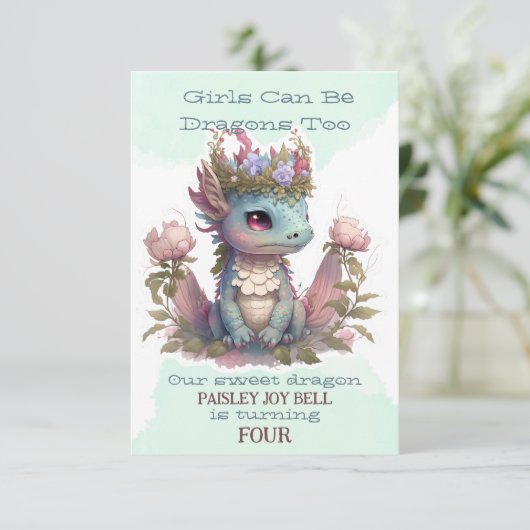 Vierjarig meisje draak kaart (Staand voorkant)