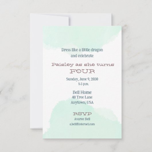 Vierjarig meisje draak kaart (Achterkant)