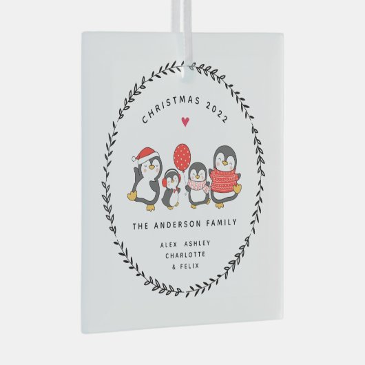 Vierjarige kerstpinguïn glas ornament (Voorkant Rechts)