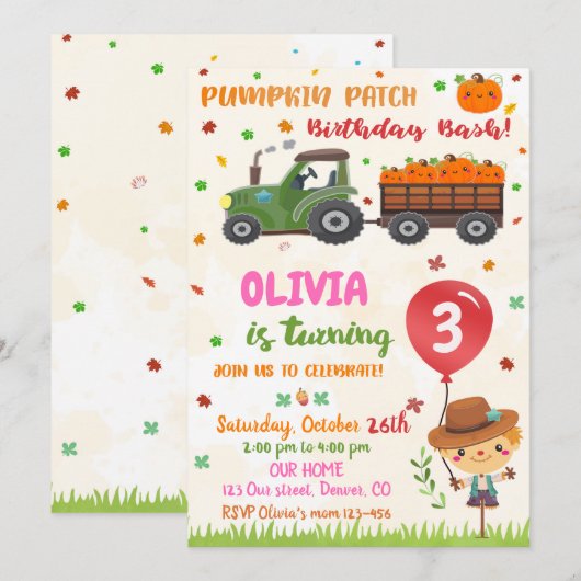 Vierjarige pompoen Herfst verjaardag uitnodiging (Voorkant / Achterkant)