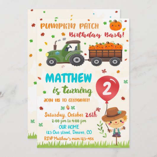 Vierjarige pompoen Herfst verjaardag uitnodiging (Voorkant / Achterkant)