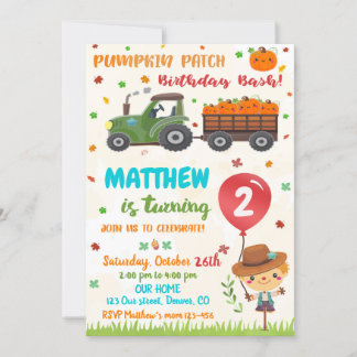 Vierjarige pompoen Herfst verjaardag uitnodiging
