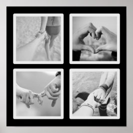 Vierkant 4 Foto Collage Zwart en Wit Poster
