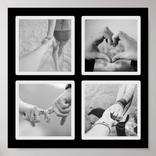 Vierkant 4 Fotocollage Zwart-wit Poster (Voorkant)