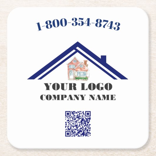 Vierkant aangepaste QR-code voor aangepaste Logo Kartonnen Onderzetters (Voorkant)