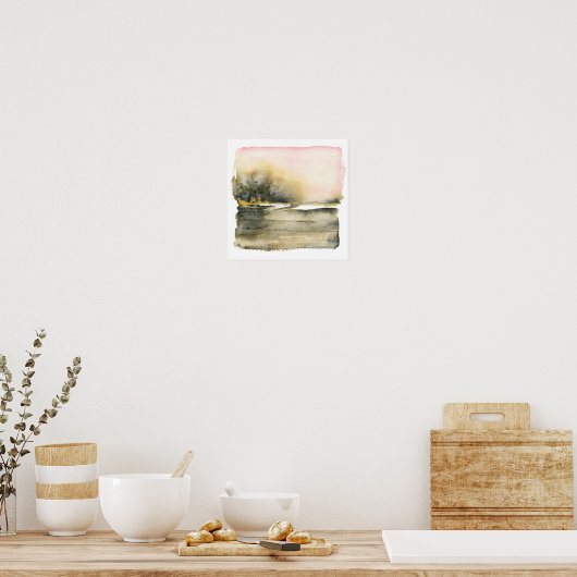 Vierkant Abstract Landschap Waterverf Art Print (Keuken)