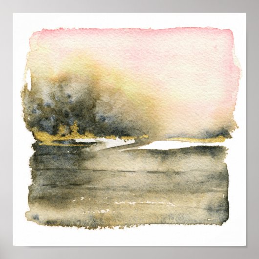 Vierkant Abstract Landschap Waterverf Art Print (Voorkant)