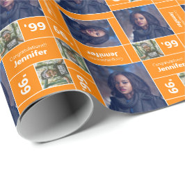 Vierkant Afstuderen jaar Oranje Cadeaupapier