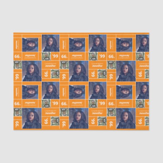 Vierkant Afstuderen jaar Oranje Tissuepapier (Voorkant)