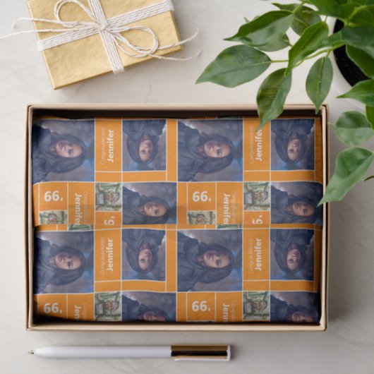 Vierkant Afstuderen jaar Oranje Tissuepapier (Geschenk)