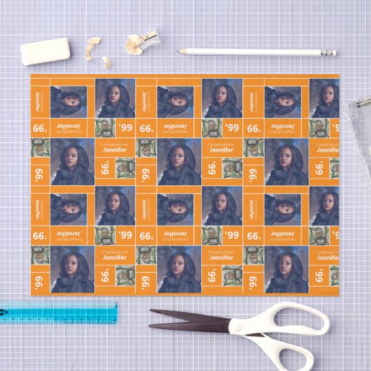 Vierkant Afstuderen jaar Oranje Tissuepapier (Craft)