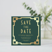 Vierkant Art Deco Frame Emerald Goud QR Code Huwel Save The Date (Staand voorkant)