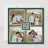 Vierkant Art Deco Frame Emerald Goud QR Code Huwel Save The Date (Achterkant)