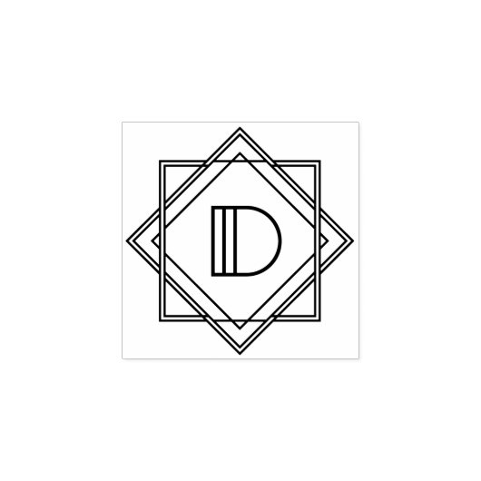 Vierkant Art Deco Letter D Monogram Rubberstempel (Afrduk)