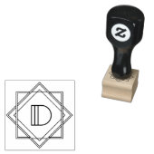 Vierkant Art Deco Letter D Monogram Rubberstempel (Gestempeld)