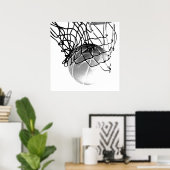 Vierkant B&W Basketbal Bal & Net Print Poster (Thuiskantoor)
