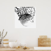 Vierkant B&W Basketbal Bal & Net Print Poster (Keuken)