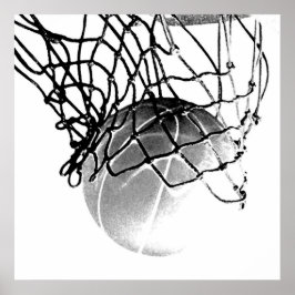 Vierkant B&W Basketbal Bal & Net Print Poster