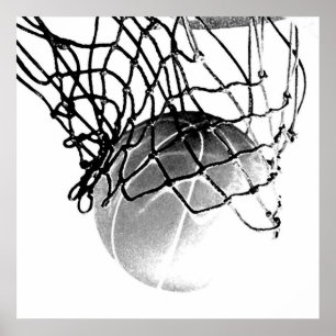 Vierkant B&W Basketbal Bal & Net Print Poster