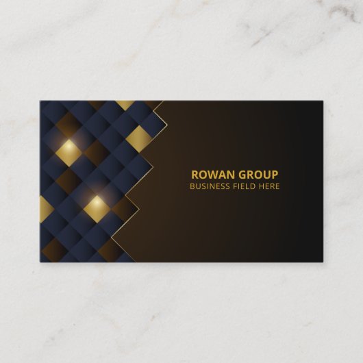 Vierkant Blauw Bruin Goud Patroon | Luxe Visitekaartje (Voorkant)