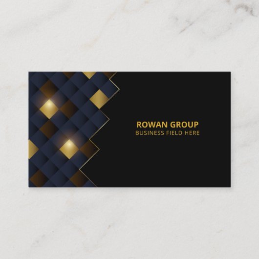 Vierkant Blauw Bruin Goud Patroon | Luxe zwart Visitekaartje (Voorkant)