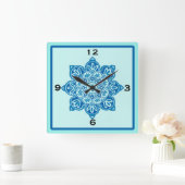 Vierkant blauw en Turquoise wandklok (Huis)