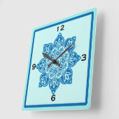 Vierkant blauw en Turquoise wandklok (Hoek)