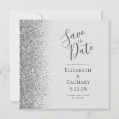 Vierkant Bleekgrijs Zilver Glitter Save the Date Aankondiging (Voorkant)
