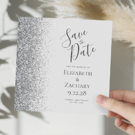 Vierkant Bleekgrijs Zilver Glitter Save the Date Aankondiging