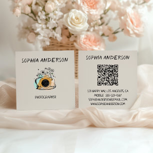Vierkant bloemmotief camerafotograaf met QR-code Vierkante Visitekaartje