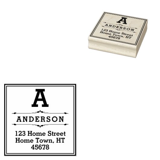 Vierkant Blok Monogram Retouradres Rubberstempel (Gestempeld)