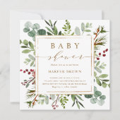 Vierkant botanisch groen Kerstmis baby shower Kaart (Voorkant)