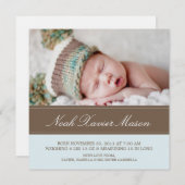 Vierkant Bruin & Blauw | Geboorteaankondiging Aankondiging (Voorkant / Achterkant)