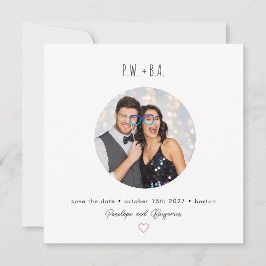 Vierkant Cirkelvormige foto-indeling Speelse Initi Save The Date (Voorkant)