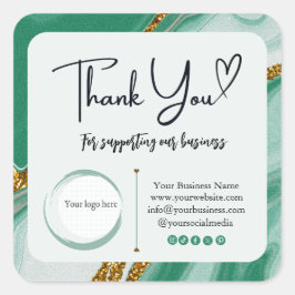 Vierkant Dank u Business Stickers - Groen Marmer