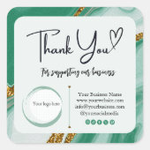 Vierkant Dank u Business Stickers - Groen Marmer (Voorkant)