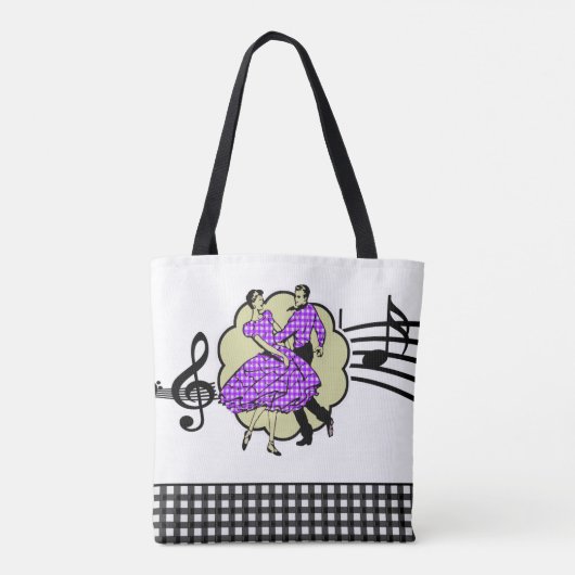 Vierkant dansen paar in Paarse Check outfits Tote Bag (Achterkant)