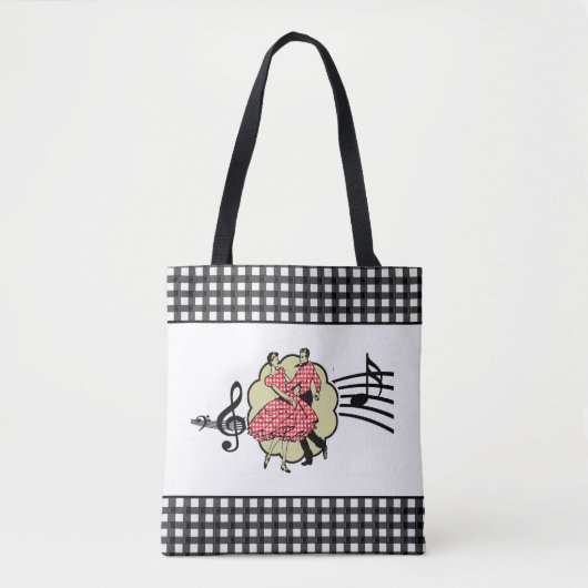 Vierkant dansen paar in rode check outfits tote bag (Voorkant)